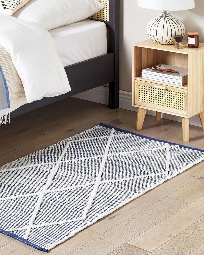 Coton lavé Area Rug 80 x 150 cm White and Blue SYNOPA
