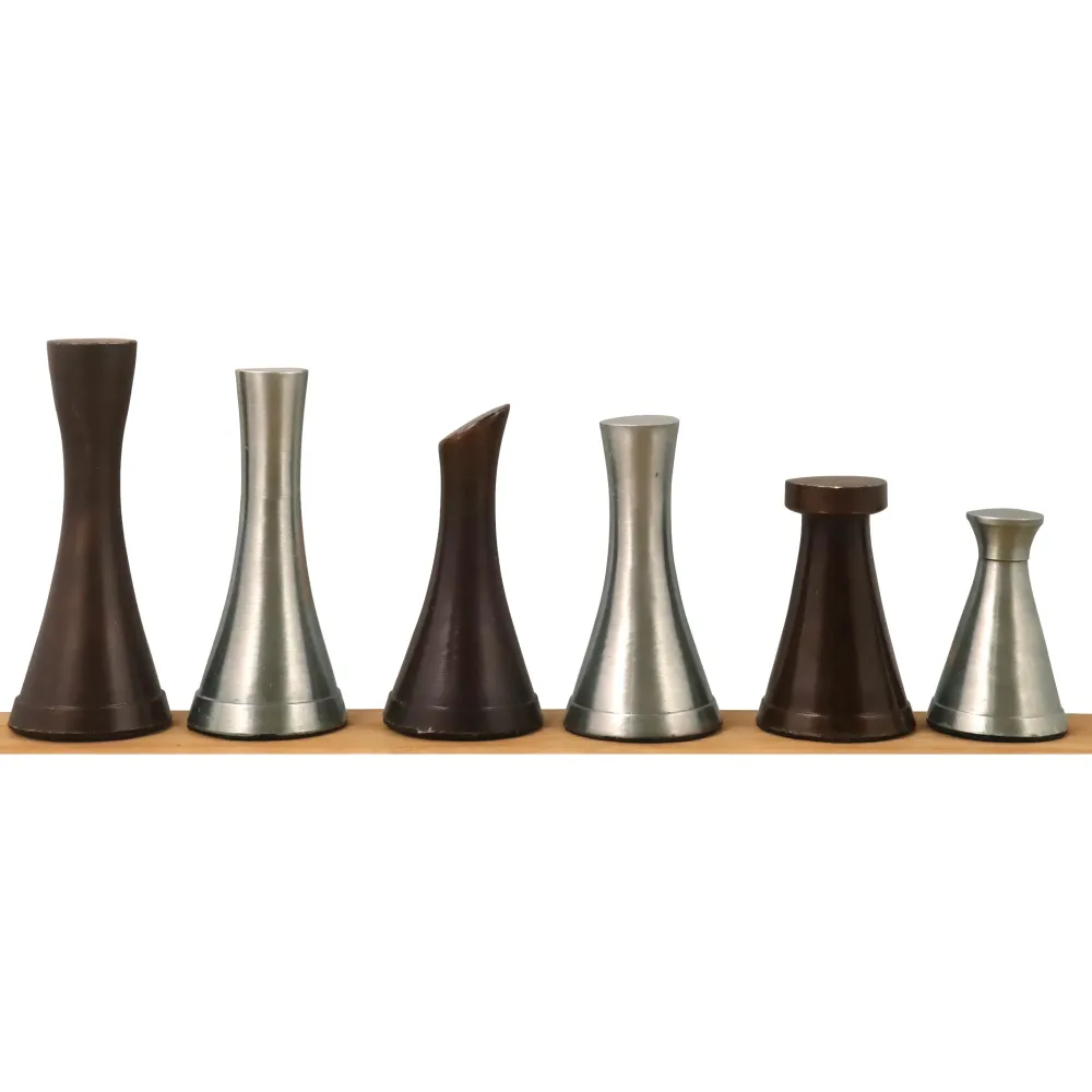 Ensemble de pièces d'échecs de luxe en laiton et métal de la série Tower 3.1" seulement - argent et antique