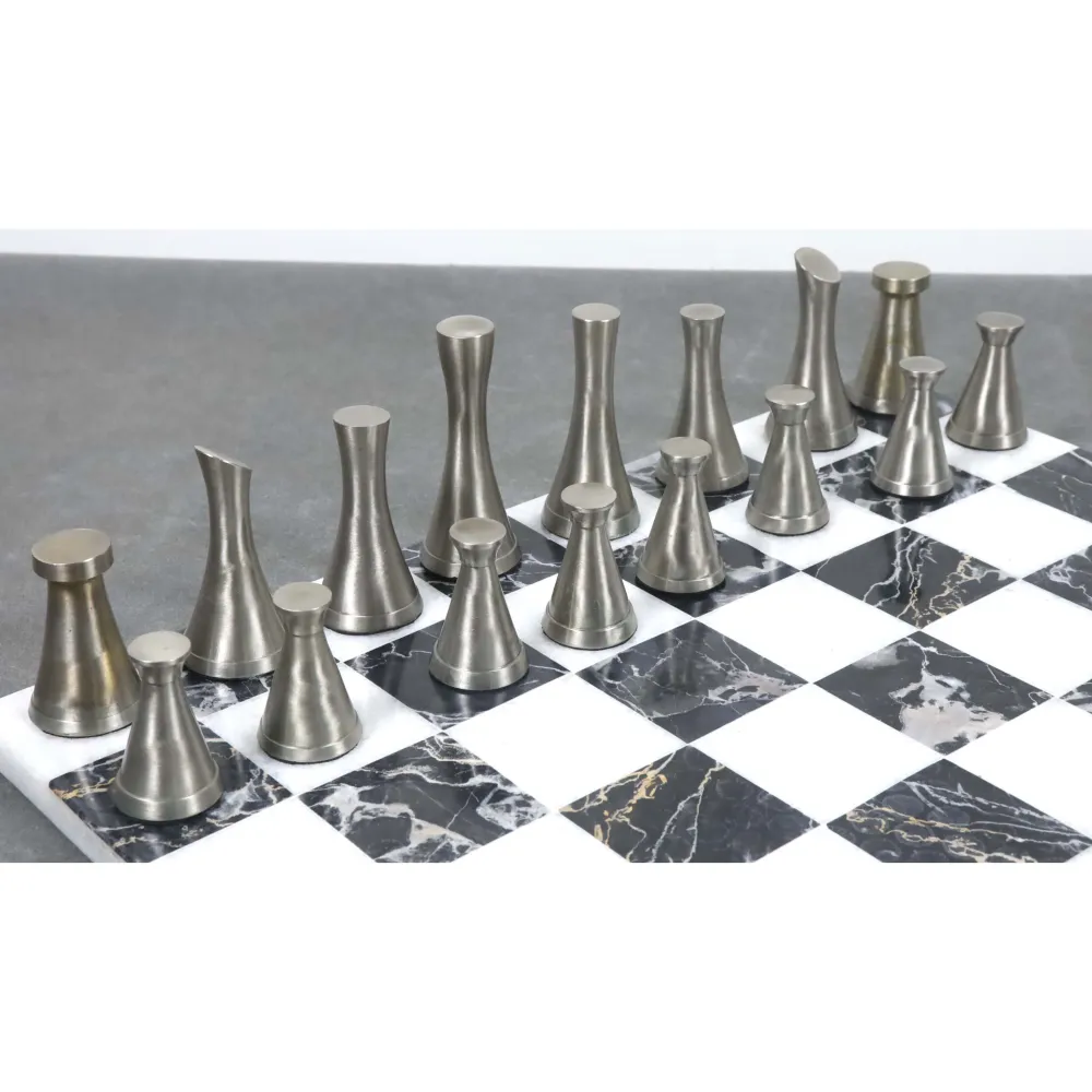 Ensemble de pièces d'échecs de luxe en laiton et métal de la série Tower 3.1" seulement - argent et antique