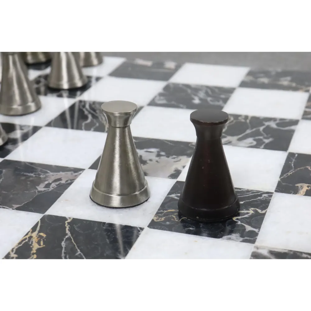 Ensemble de pièces d'échecs de luxe en laiton et métal de la série Tower 3.1" seulement - argent et antique