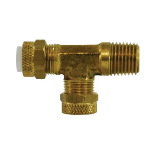 1/2 Inch Tube OD 1/2 Inch 3/8 Inch MNPTF Aluminium and Copper Tubing Run Tee Brass 20314