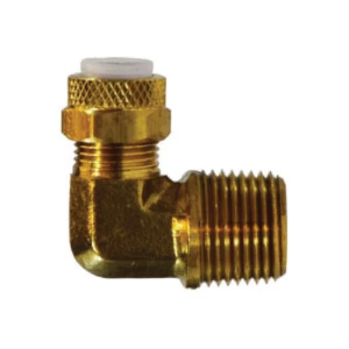 3/8 Inch Tube OD 3/8 Inch MNPTF Aluminum and Copper Tubing 90 deg Elbow Laiton 20295