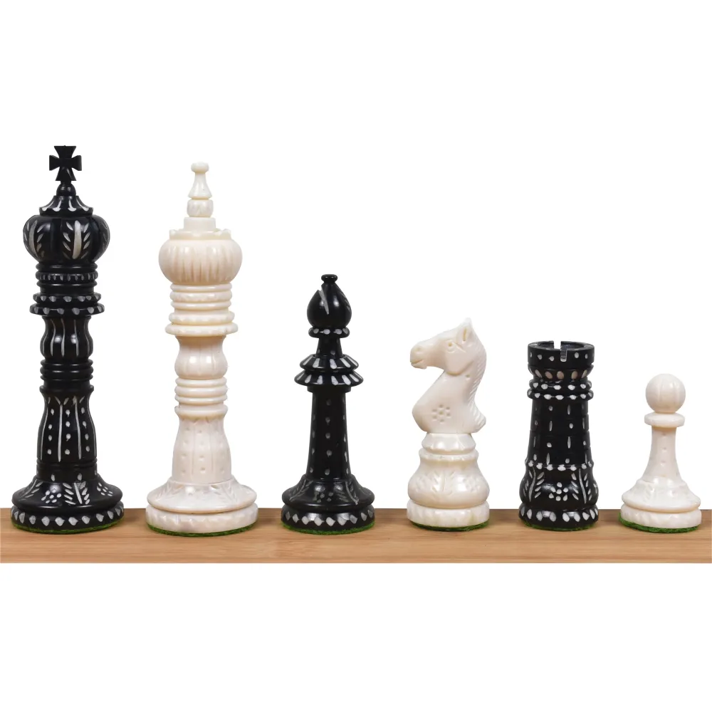 Jeu d'échecs en os de chameau sculpté à la main 4.3" British Series - Pièces d'échecs uniquement - Noir et blanc
