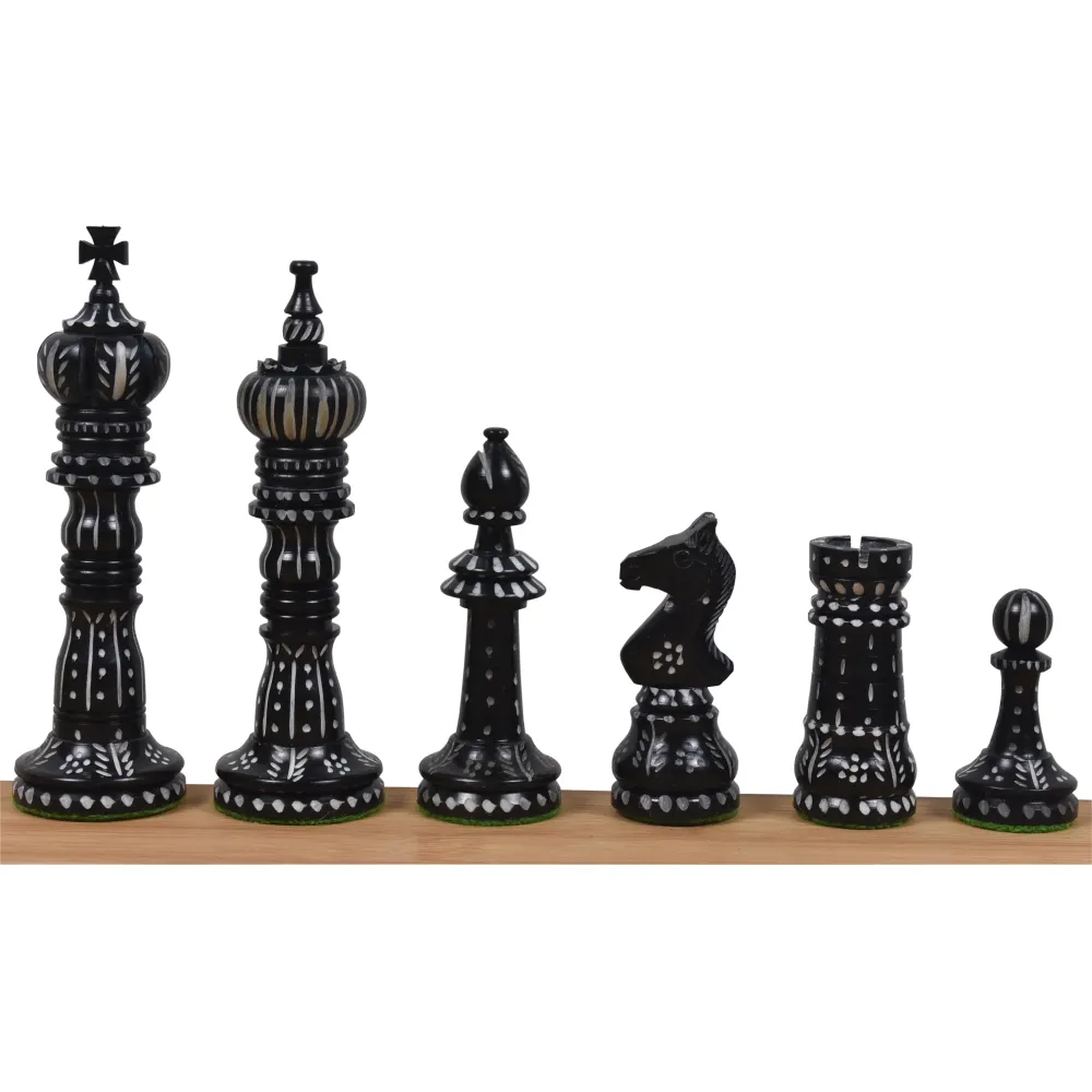 Jeu d'échecs en os de chameau sculpté à la main 4.3" British Series - Pièces d'échecs uniquement - Noir et blanc