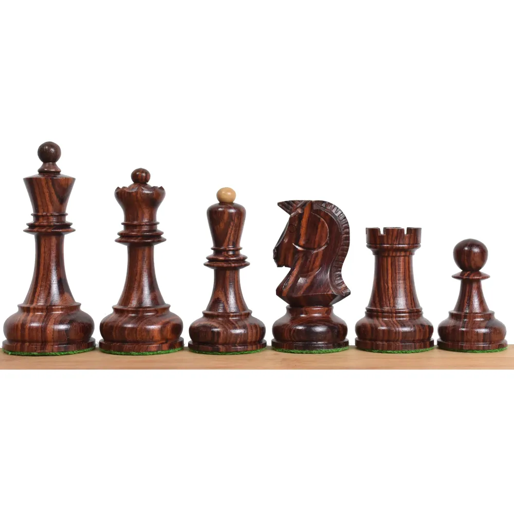 Jeu d'échecs Dubrovnik des années 1970 - Pièces d'échecs uniquement - Bois de rose doublement lesté - Roi de 3,8 pouces
