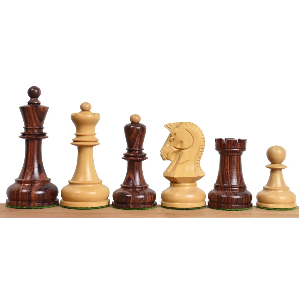 Jeu d'échecs Dubrovnik des années 1970 - Pièces d'échecs uniquement - Bois de rose doublement lesté - Roi de 3,8 pouces