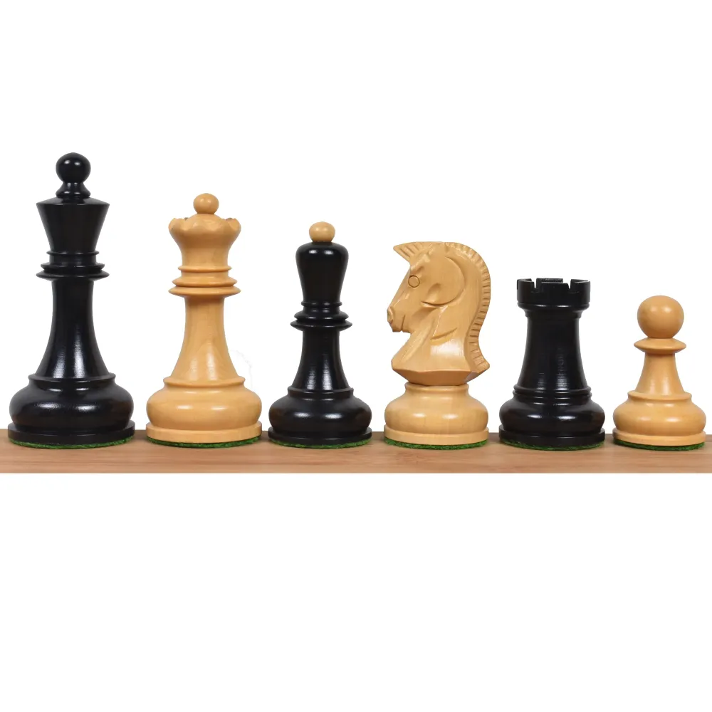 Jeu d'échecs Dubrovnik des années 1970 - Pièces d'échecs uniquement - Bois d'ébène doublement lesté - Roi de 3,8 pouces