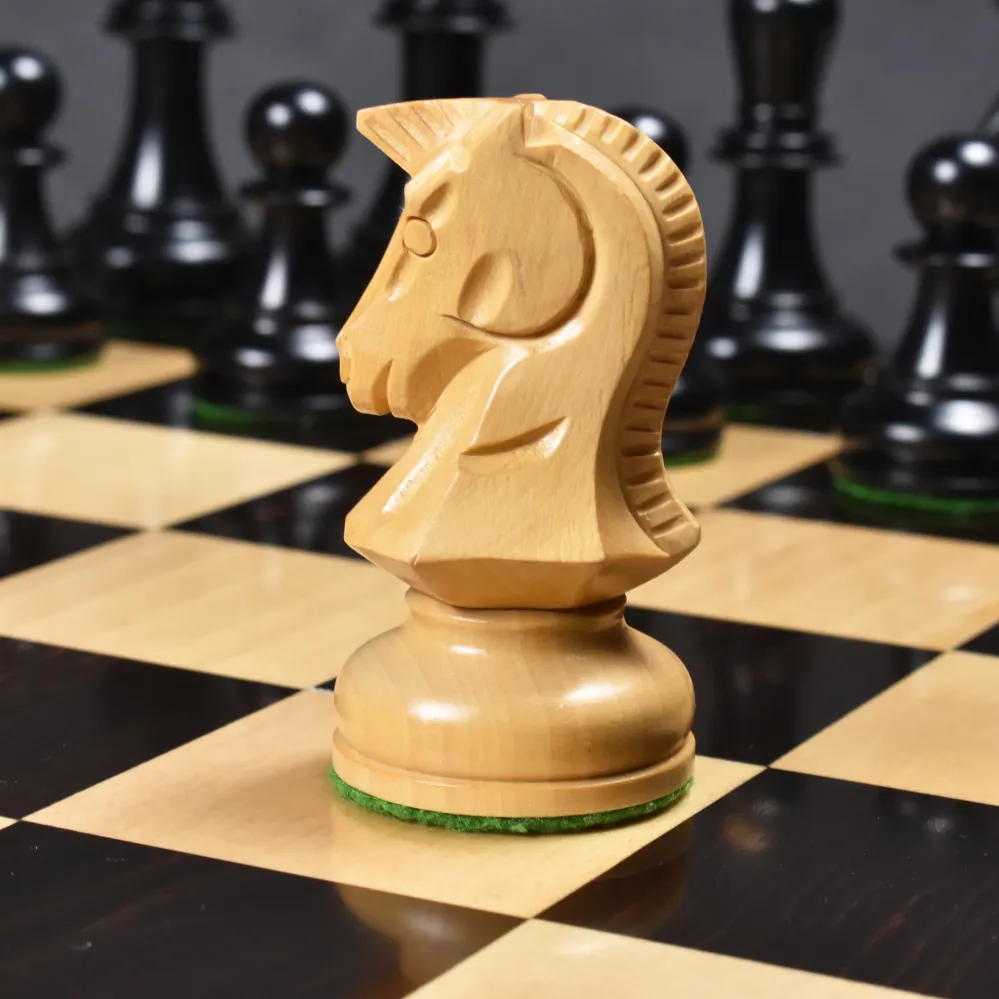 Jeu d'échecs Dubrovnik des années 1970 - Pièces d'échecs uniquement - Bois d'ébène doublement lesté - Roi de 3,8 pouces