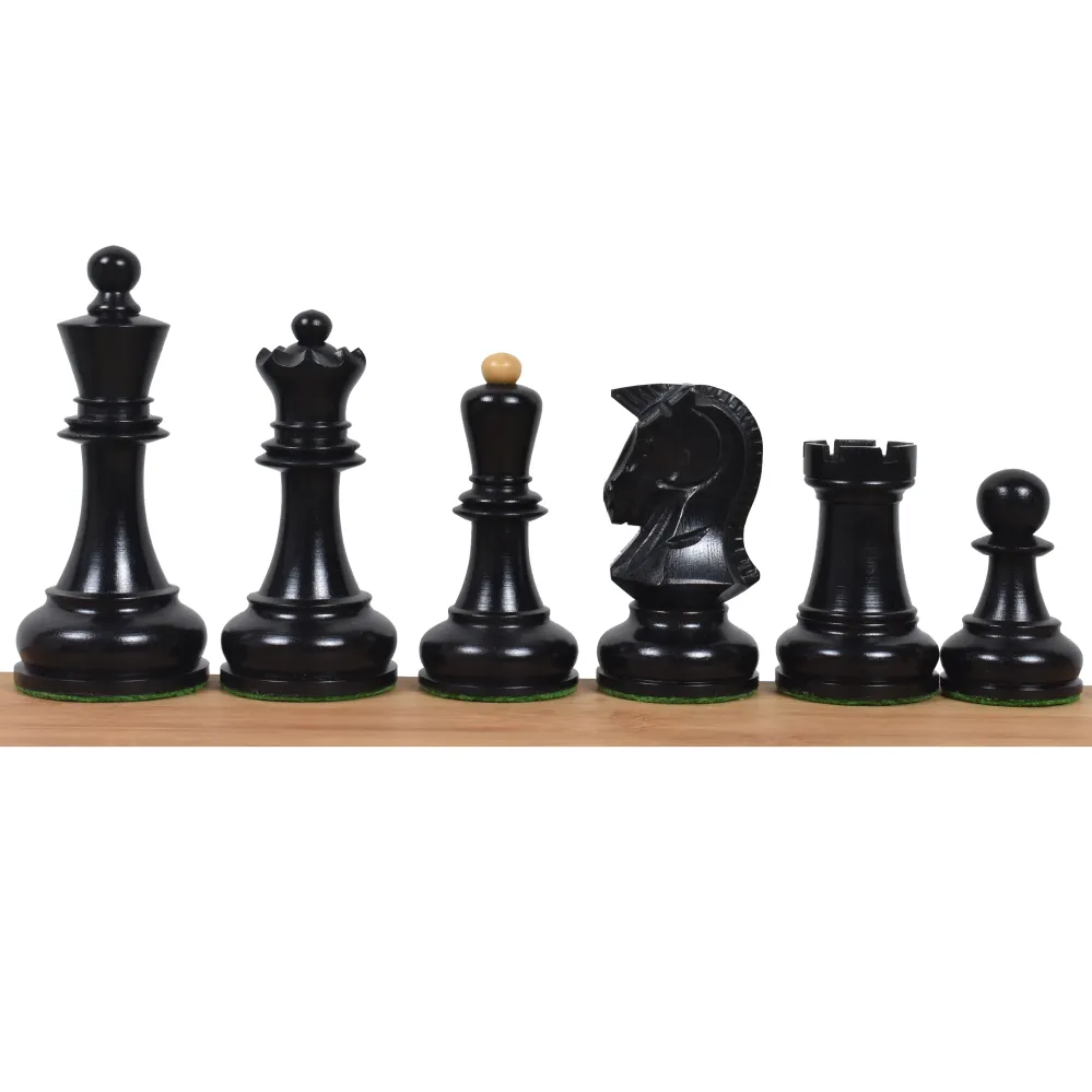 Jeu d'échecs Dubrovnik des années 1970 - Pièces d'échecs uniquement - Bois d'ébène doublement lesté - Roi de 3,8 pouces