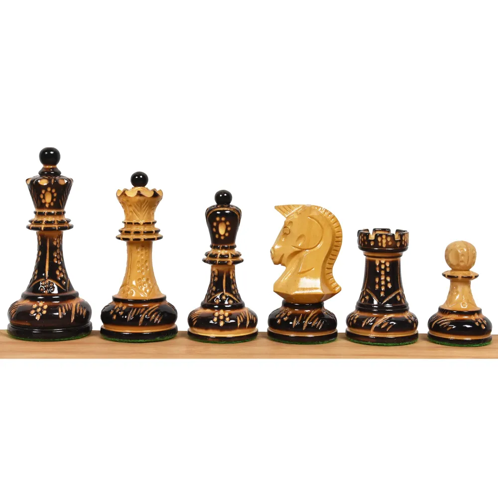 Jeu d'échecs Dubrovnik des années 1970 - Pièces d'échecs uniquement - Buis laqué sculpté à la main - Roi de 3,8 pouces