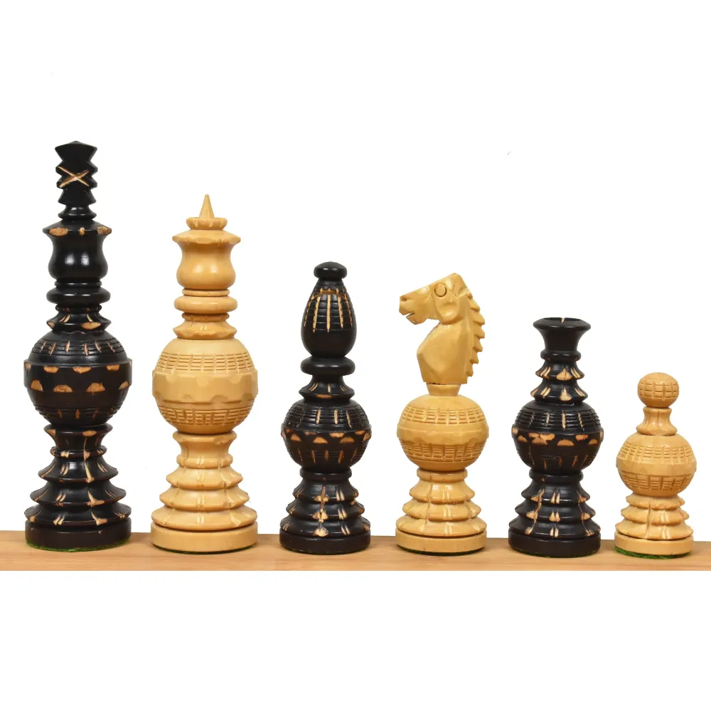 Jeu d'échecs 5" Gigantic Globe Series sculpté à la main - Pièces d'échecs uniquement - Buis ébénisé