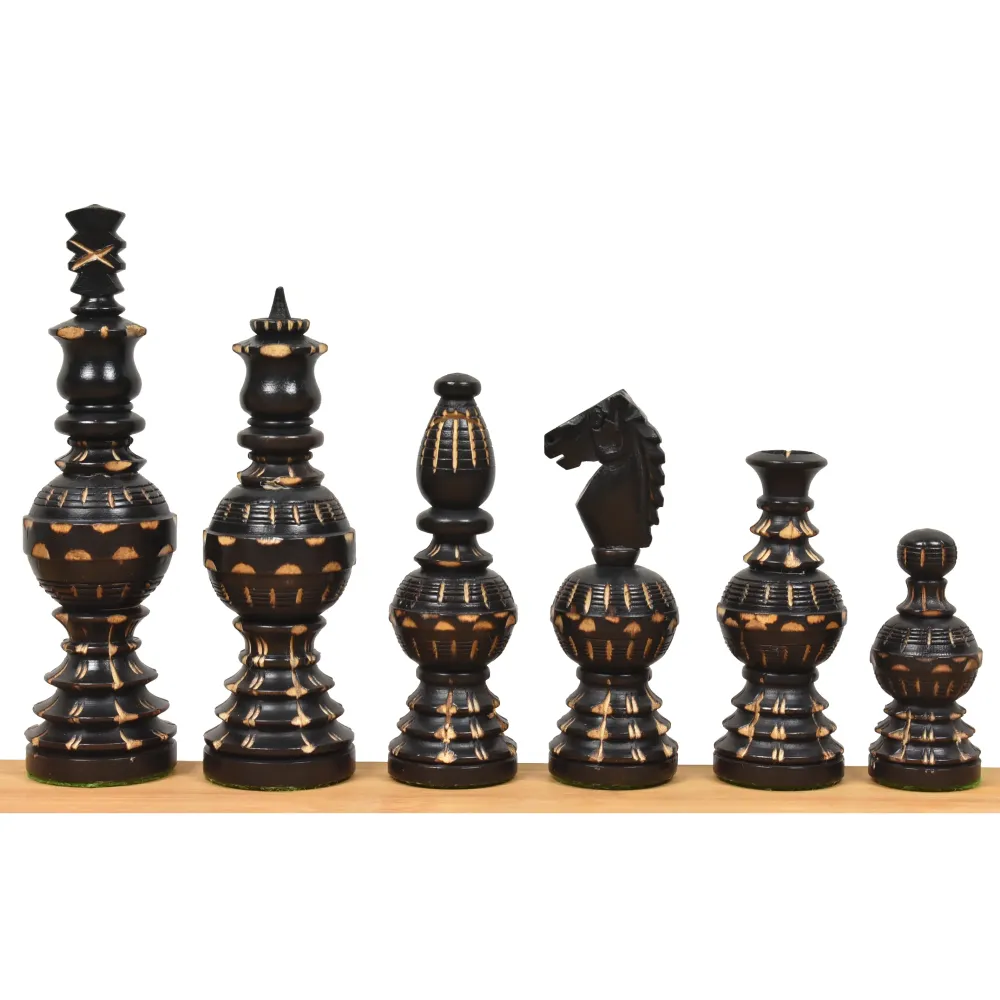 Jeu d'échecs 5" Gigantic Globe Series sculpté à la main - Pièces d'échecs uniquement - Buis ébénisé