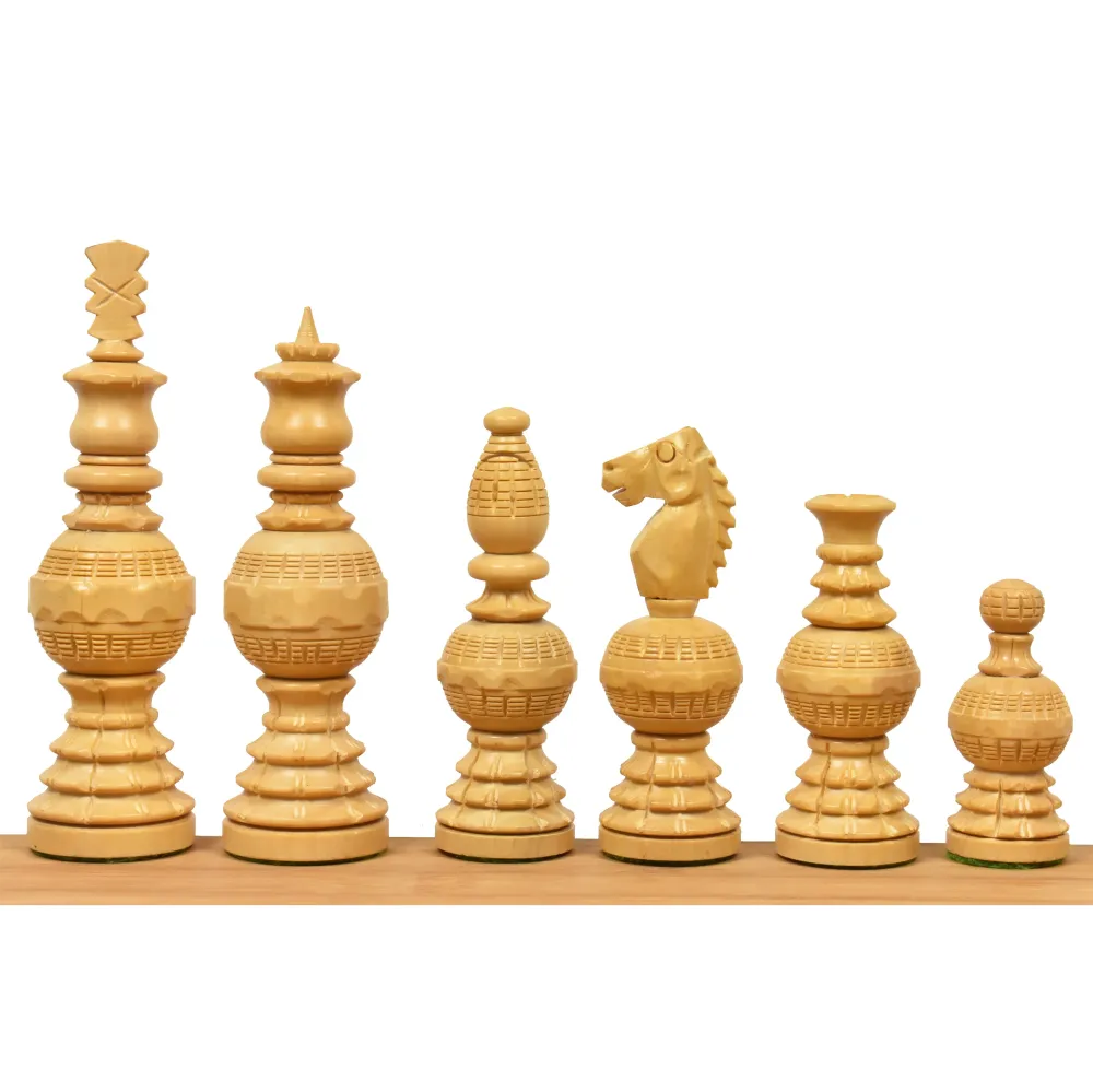 Jeu d'échecs 5" Gigantic Globe Series sculpté à la main - Pièces d'échecs uniquement - Buis ébénisé