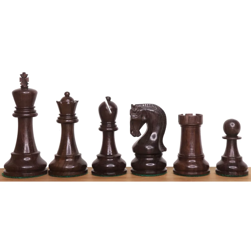 Jeu d'échecs Leningrad Staunton légèrement imparfait - Pièces d'échecs uniquement - Bois de rose et buis - Roi de 4 pouces