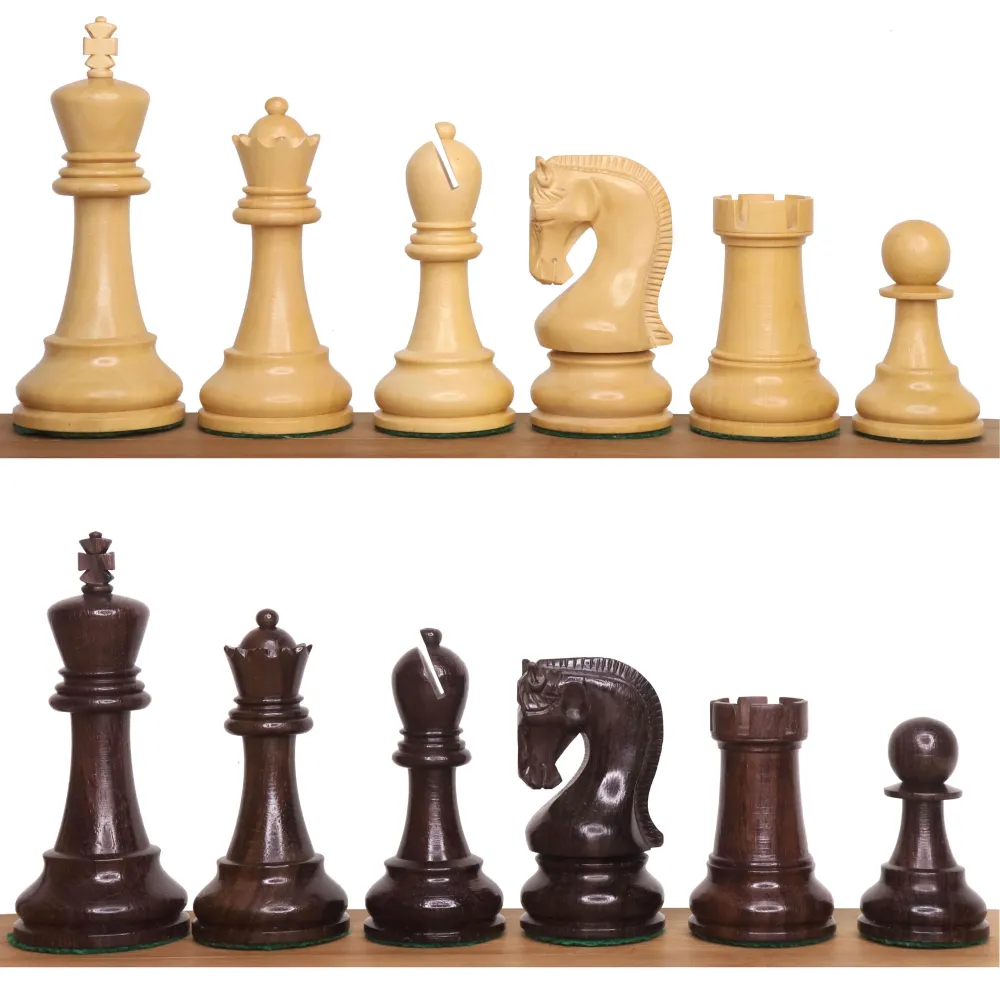 Jeu d'échecs Leningrad Staunton - Pièces d'échecs uniquement - Bois de rose et buis - Roi de 4 pouces
