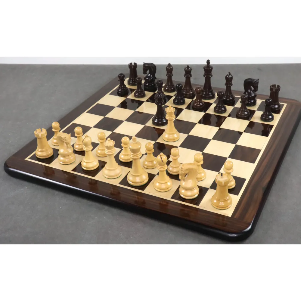 Jeu d'échecs Leningrad Staunton - Pièces d'échecs uniquement - Bois de rose et buis - Roi de 4 pouces