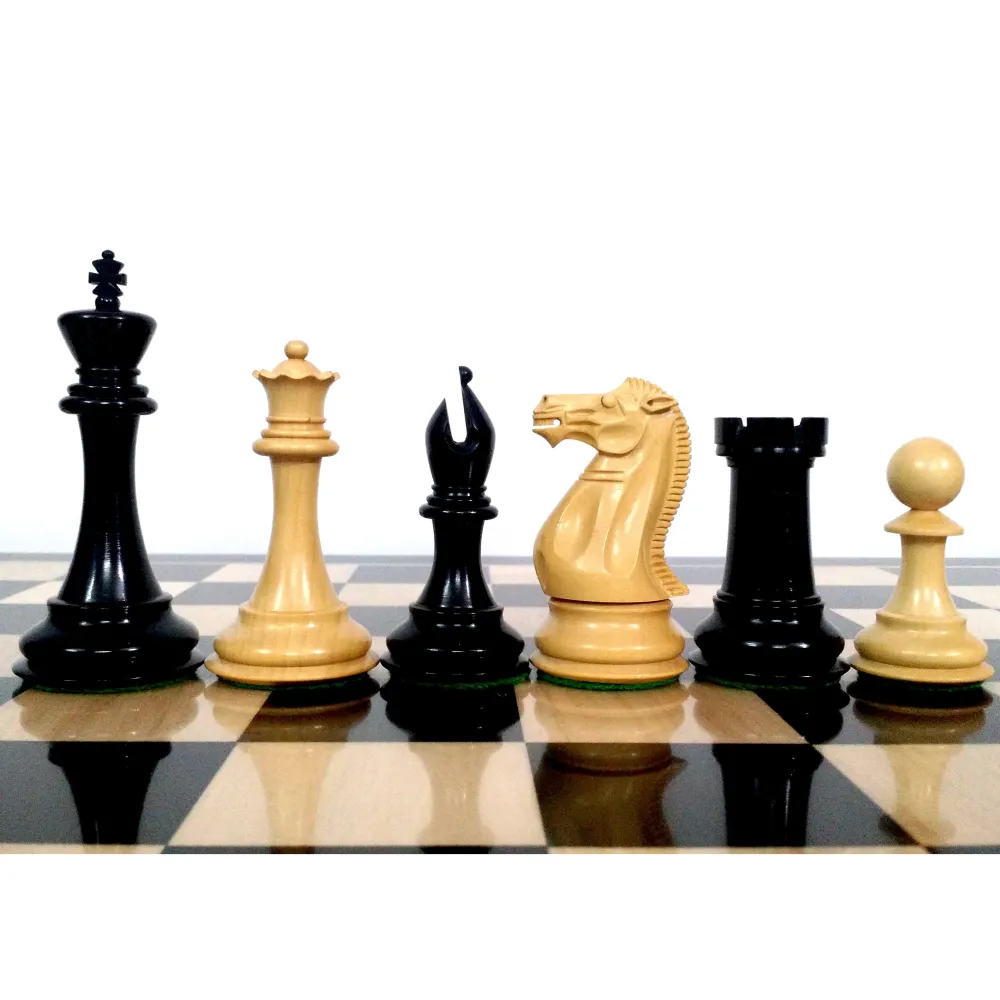 Jeu d'échecs de luxe 4" Épuré Staunton - Pièces d'échecs uniquement - Bois d'ébène à trois poids