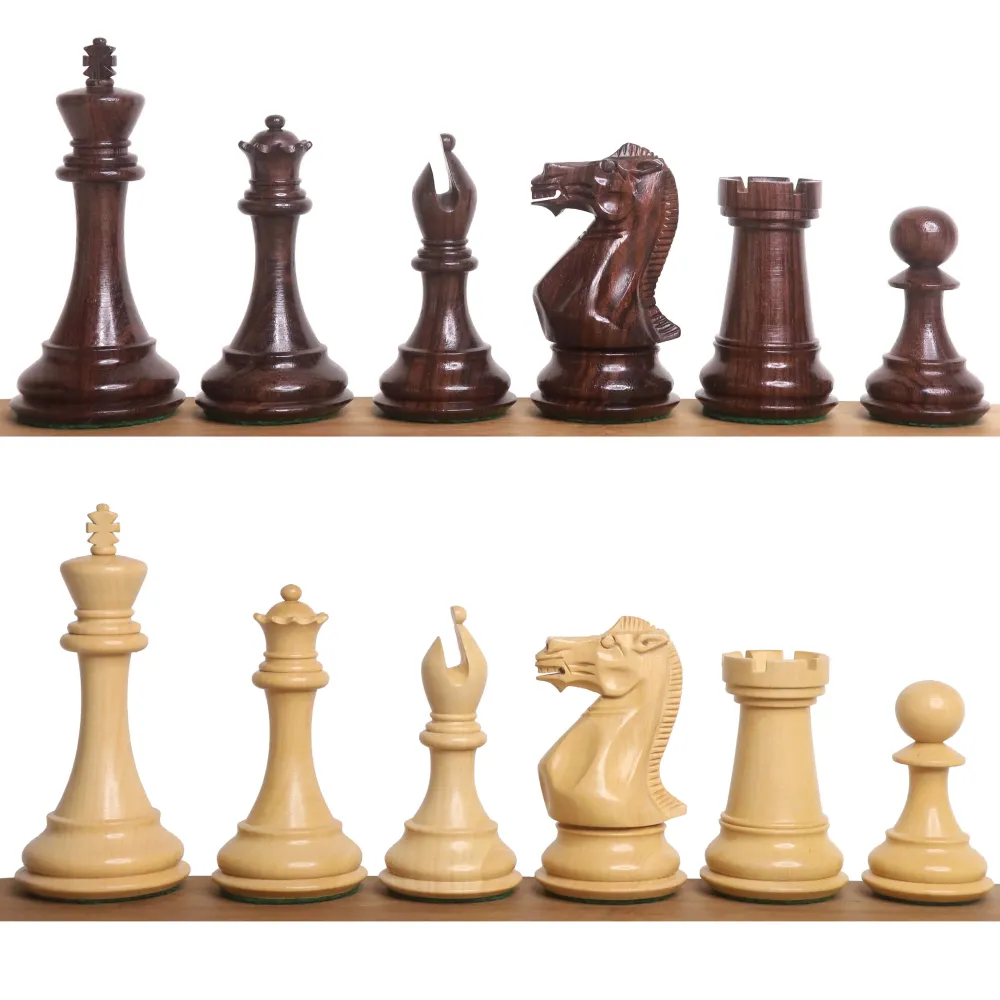 Jeu d'échecs de luxe 4" Épuré Staunton - Pièces d'échecs uniquement - Bois de rose à trois poids