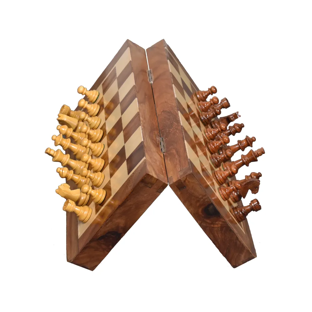 Jeu d'échecs magnétique en bois 10" Travel doré bois de rose