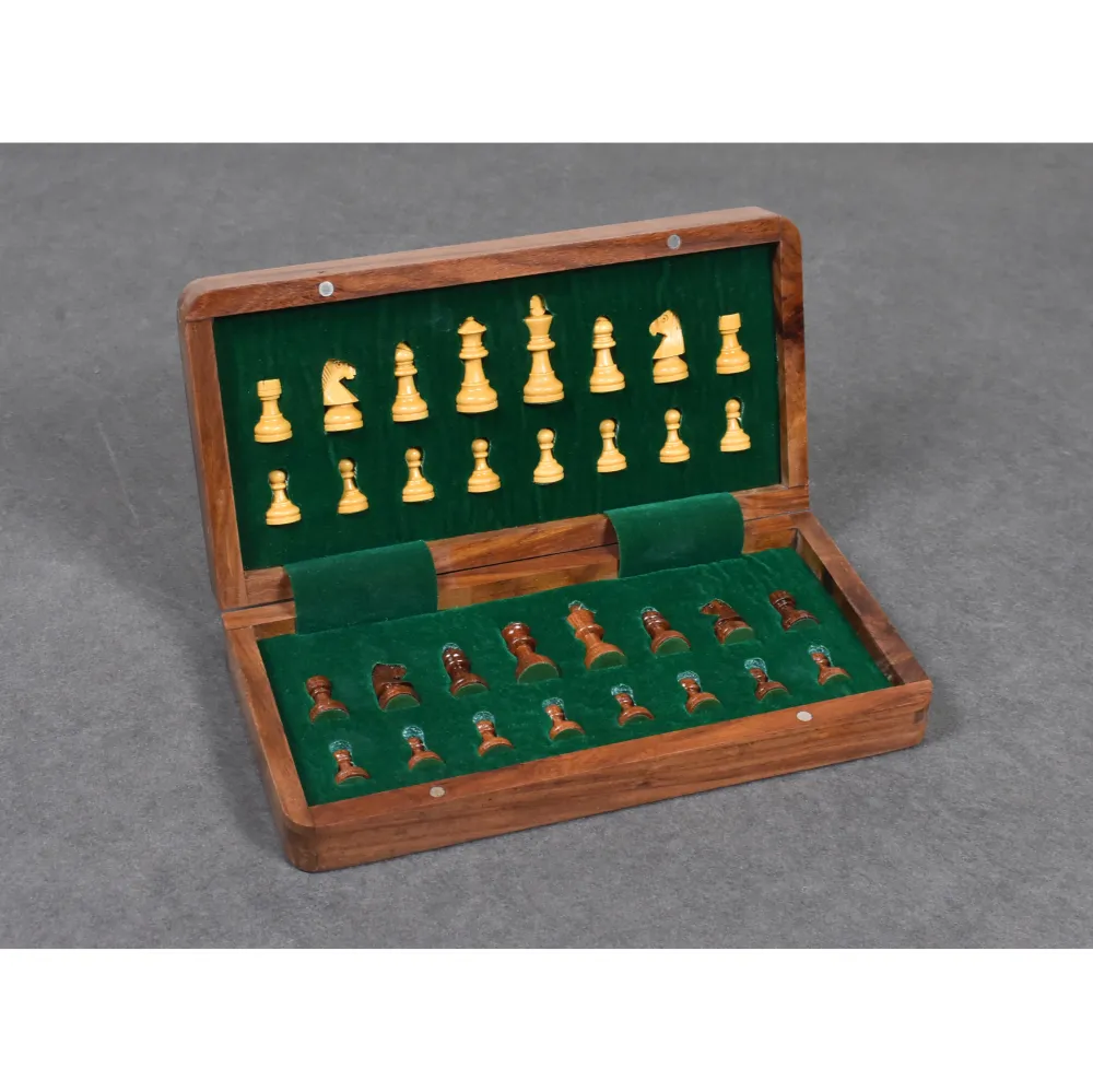 Jeu d'échecs magnétique en bois 10" Travel doré bois de rose