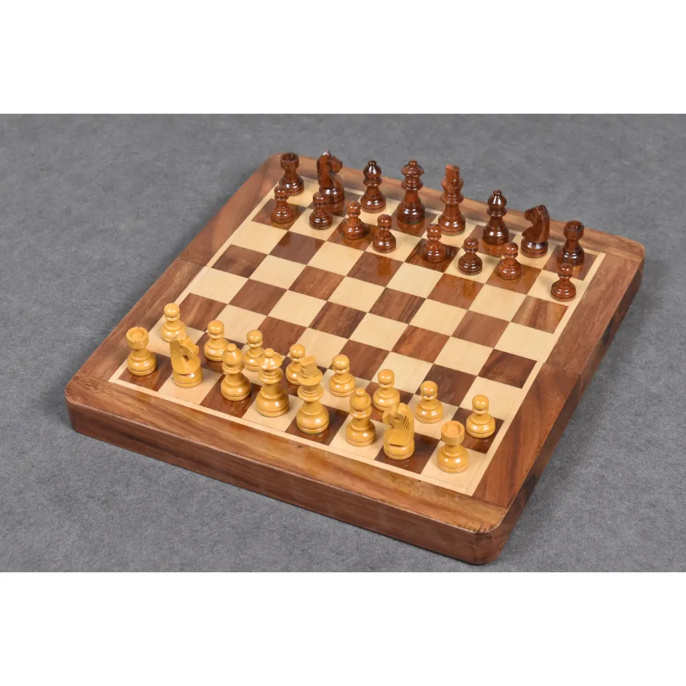 Jeu d'échecs magnétique en bois 10" Travel doré bois de rose