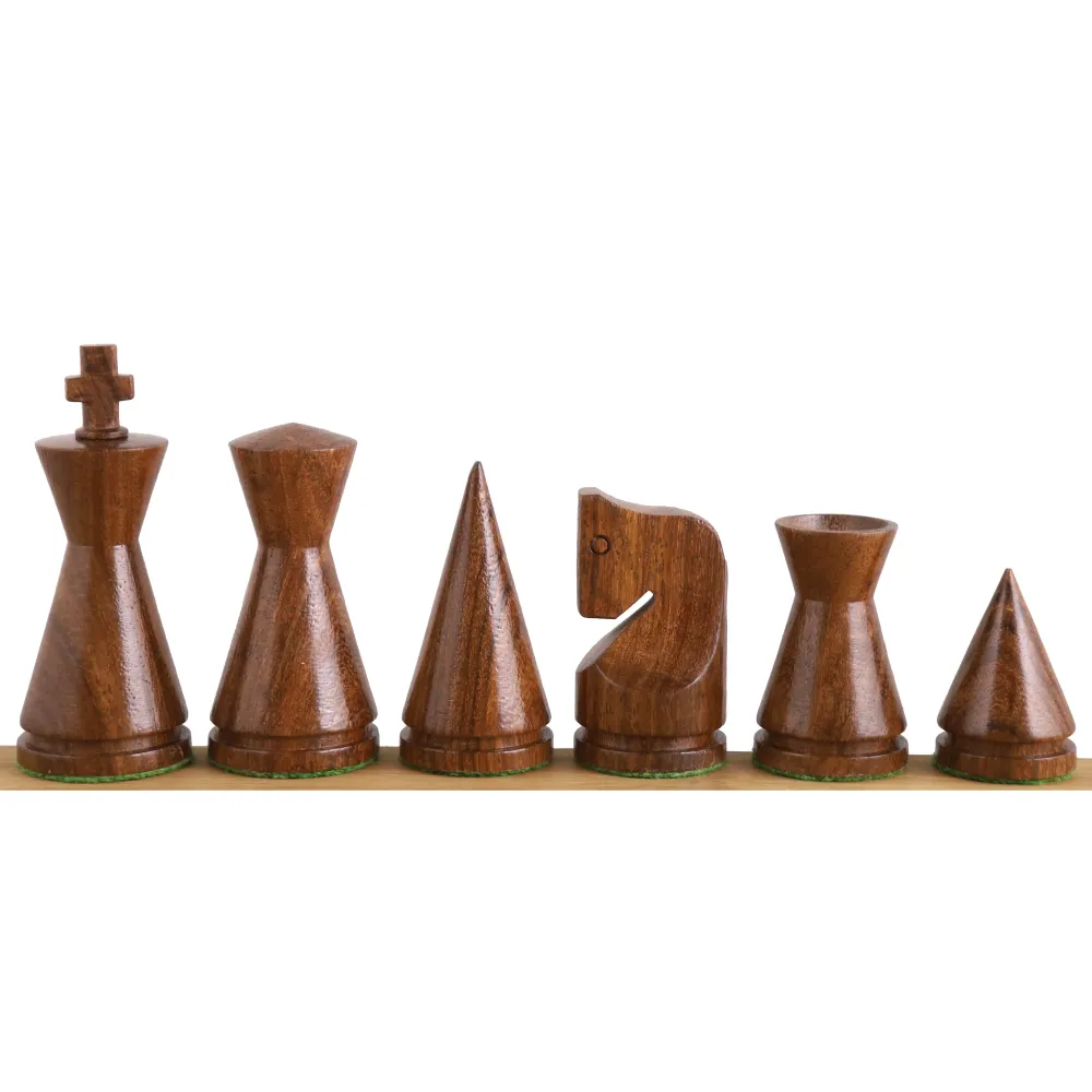 Jeu d'échecs minimaliste russe Poni 3.1" - Pièces d'échecs uniquement - Bois de rose doré et buis