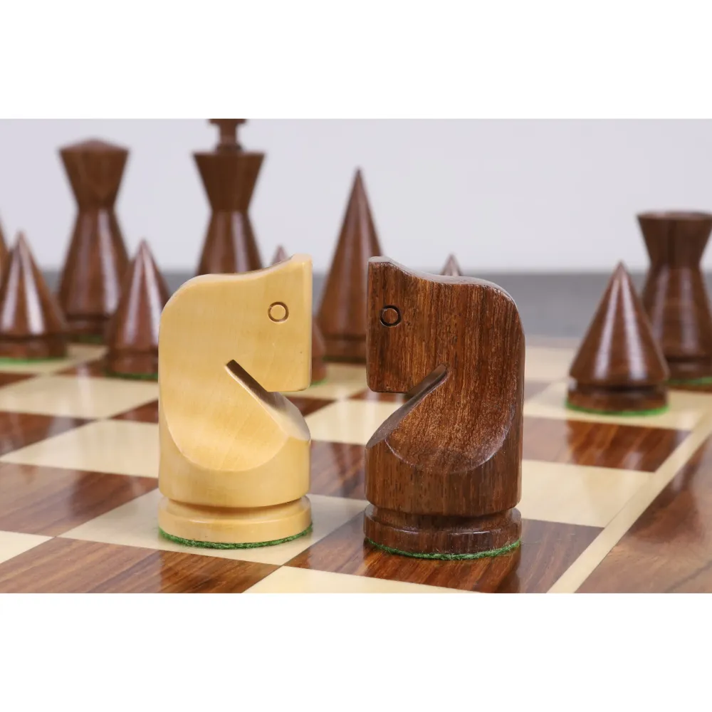 Jeu d'échecs minimaliste russe Poni 3.1" - Pièces d'échecs uniquement - Bois de rose doré et buis