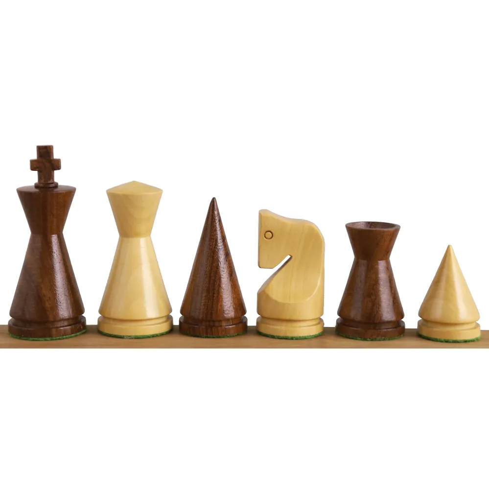 Jeu d'échecs minimaliste russe Poni 3.1" - Pièces d'échecs uniquement - Bois de rose doré et buis