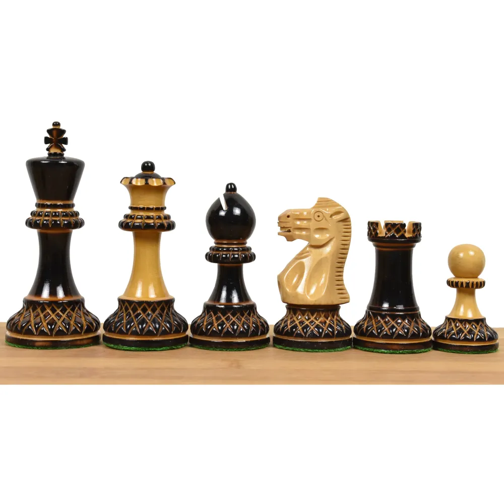 Jeu d'échecs sculpté Parker Staunton 3.9" - Pièces d'échecs uniquement - Buis laqué (brillant)