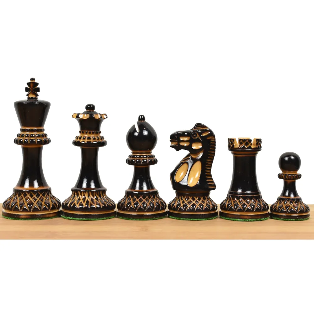 Jeu d'échecs sculpté Parker Staunton 3.9" - Pièces d'échecs uniquement - Buis laqué (brillant)