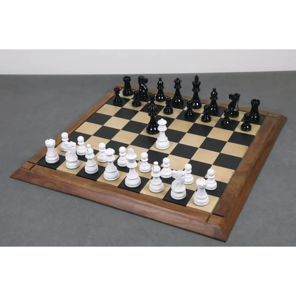 Jeu d'échecs Staunton peint en noir et blanc ivoire 3.8" - Pièces d'échecs uniquement - Buis lesté