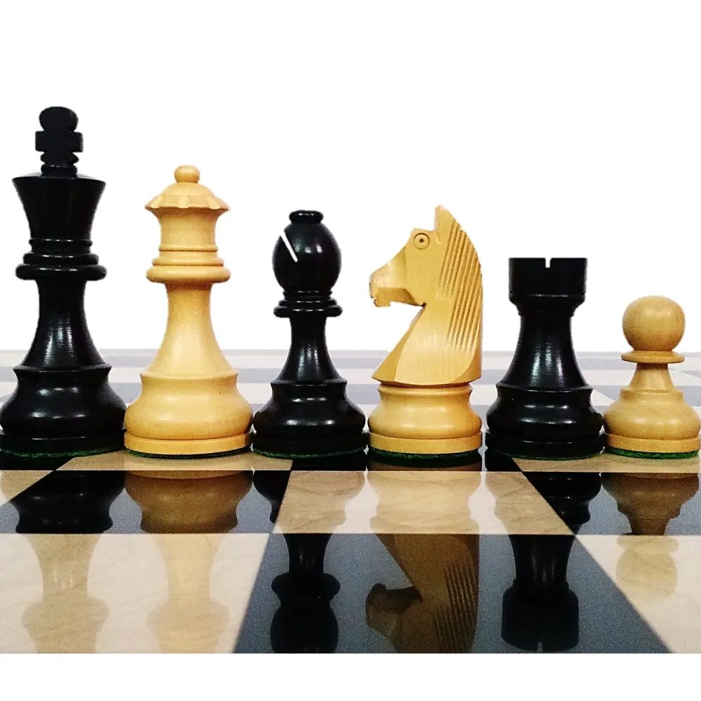 Jeu d'échecs de tournoi 3.9" légèrement imparfait - Pièces d'échecs uniquement en bois lesté ébénisé
