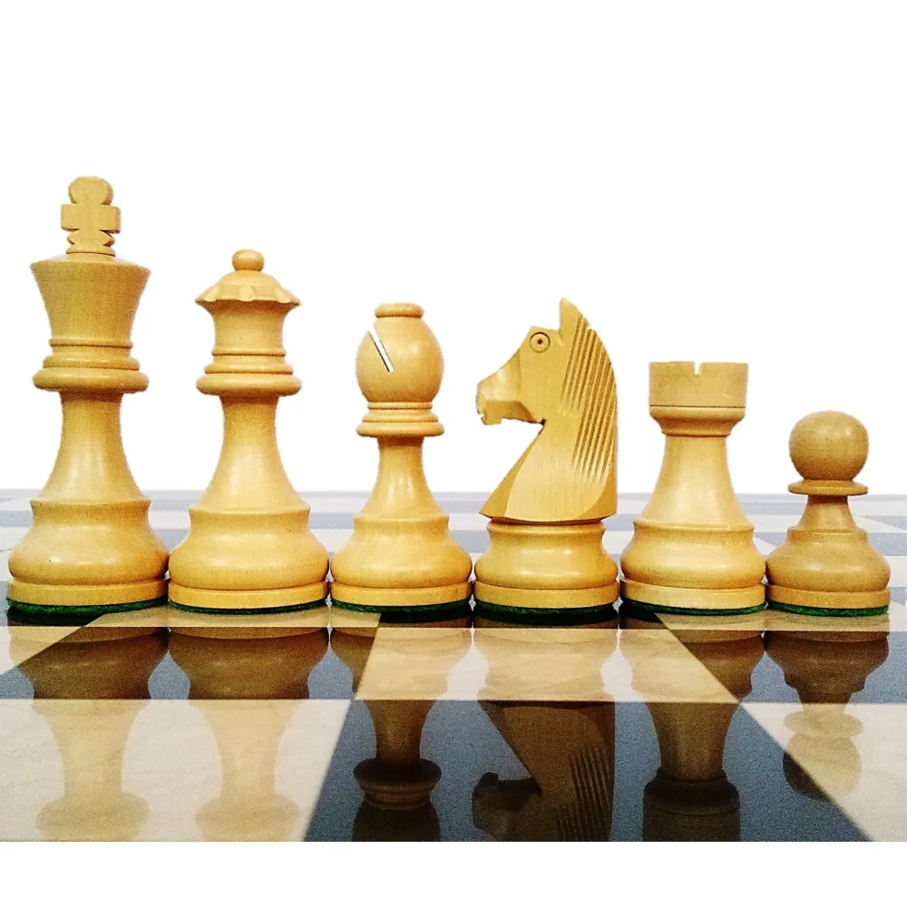 Jeu d'échecs de tournoi 3.9" légèrement imparfait - Pièces d'échecs uniquement en bois lesté ébénisé