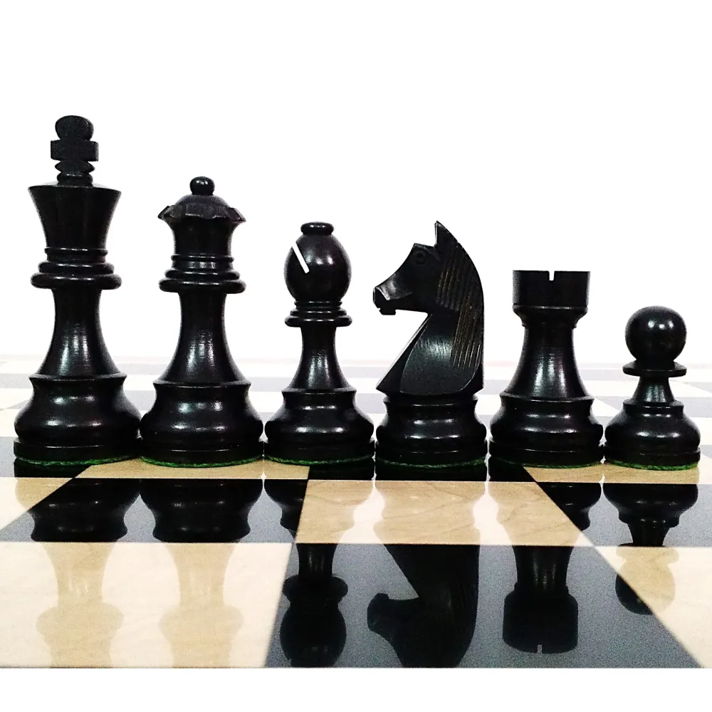 Jeu d'échecs de tournoi 3.9" légèrement imparfait - Pièces d'échecs uniquement en bois lesté ébénisé