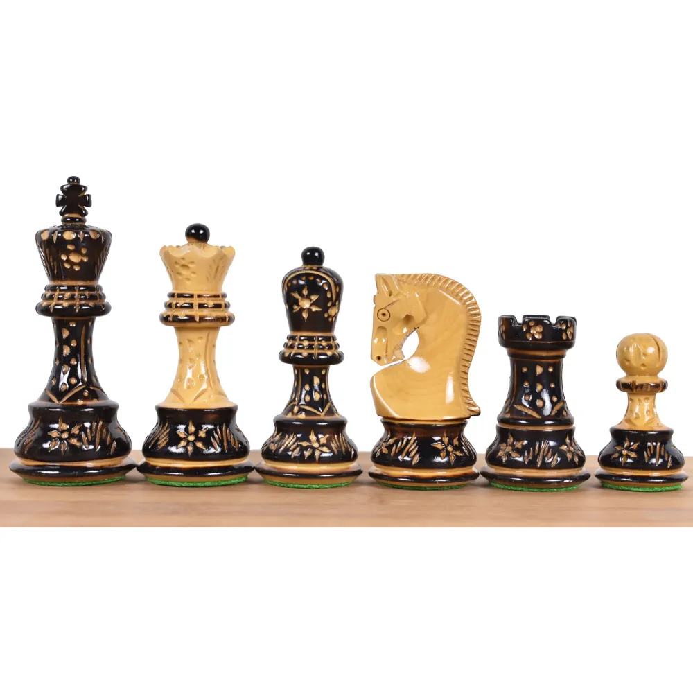 Jeu d'échecs Zagreb brûlé 3.75" sculpté par un de qualité - Pièces d'échecs uniquement - Boîte en bois lestée