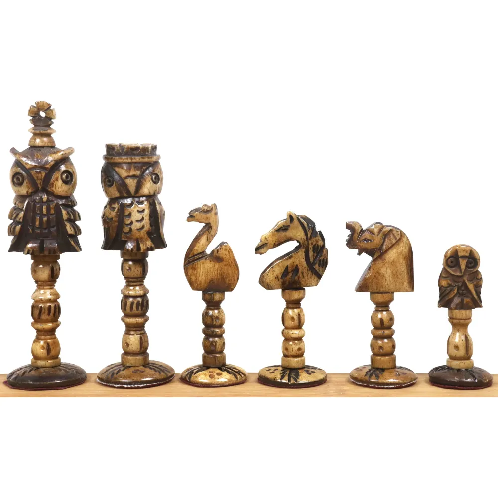 Jeu de pièces d'échecs 4" Animal Kingdom Series - Os de chameau vieilli par le temps