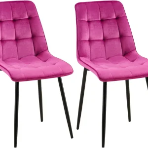 Lot de 2 chaises de salle à manger coutures décoratives carrées en velours violet cadre métal noir 10_0007746