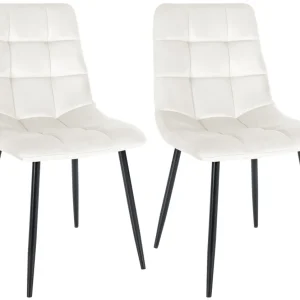 Lot de 2 chaises de salle à manger coutures décoratives carrées en velours blanc crème et pieds en métal noir 10_0001573