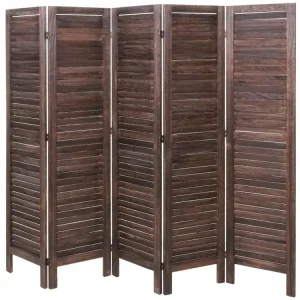 Paravent HWC-G30, cloison de séparation, pare-vue, brise-vue, style shabby chic, 170x200cm - marron