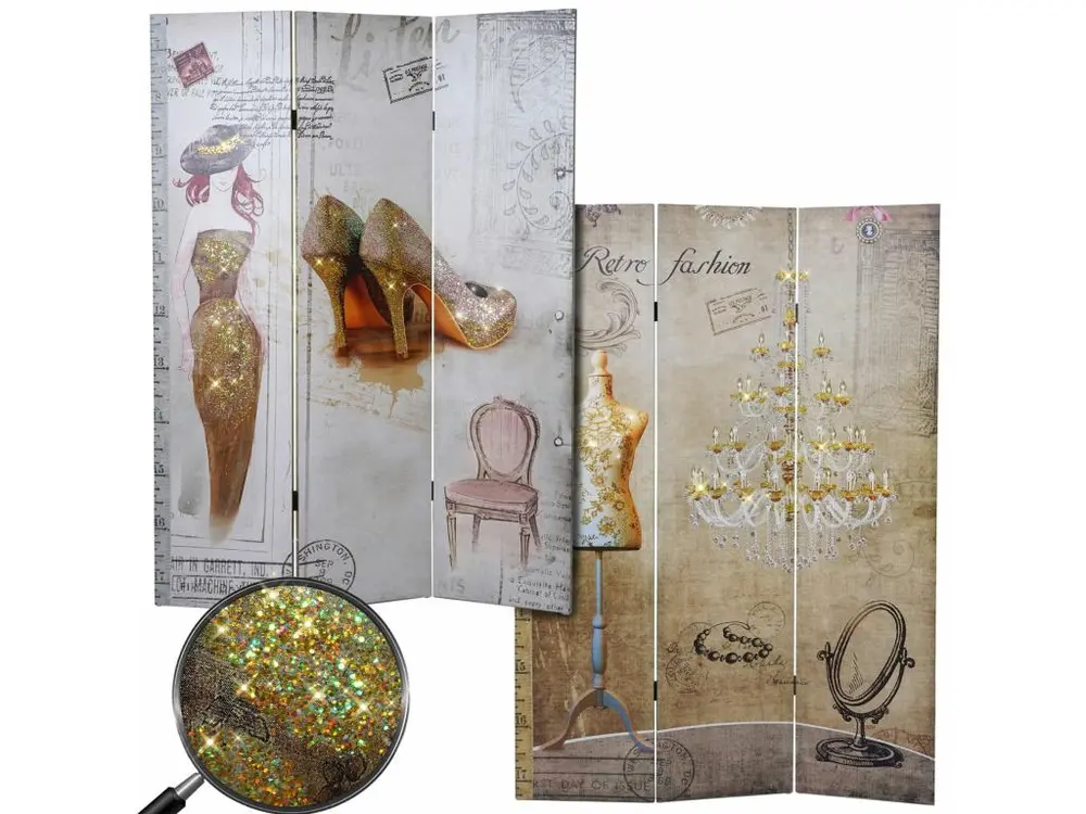 Paravent Vieux, cloison de séparation, scintillement, rétro, mode, 180x120cm