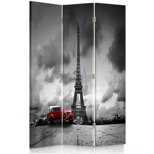 Paravent voiture rouge à paris 3 volets - 110 x 180 cm - 2 faces R° V°