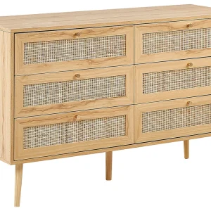 Rattan 6 Drawer Chest Light Wood PEROTE