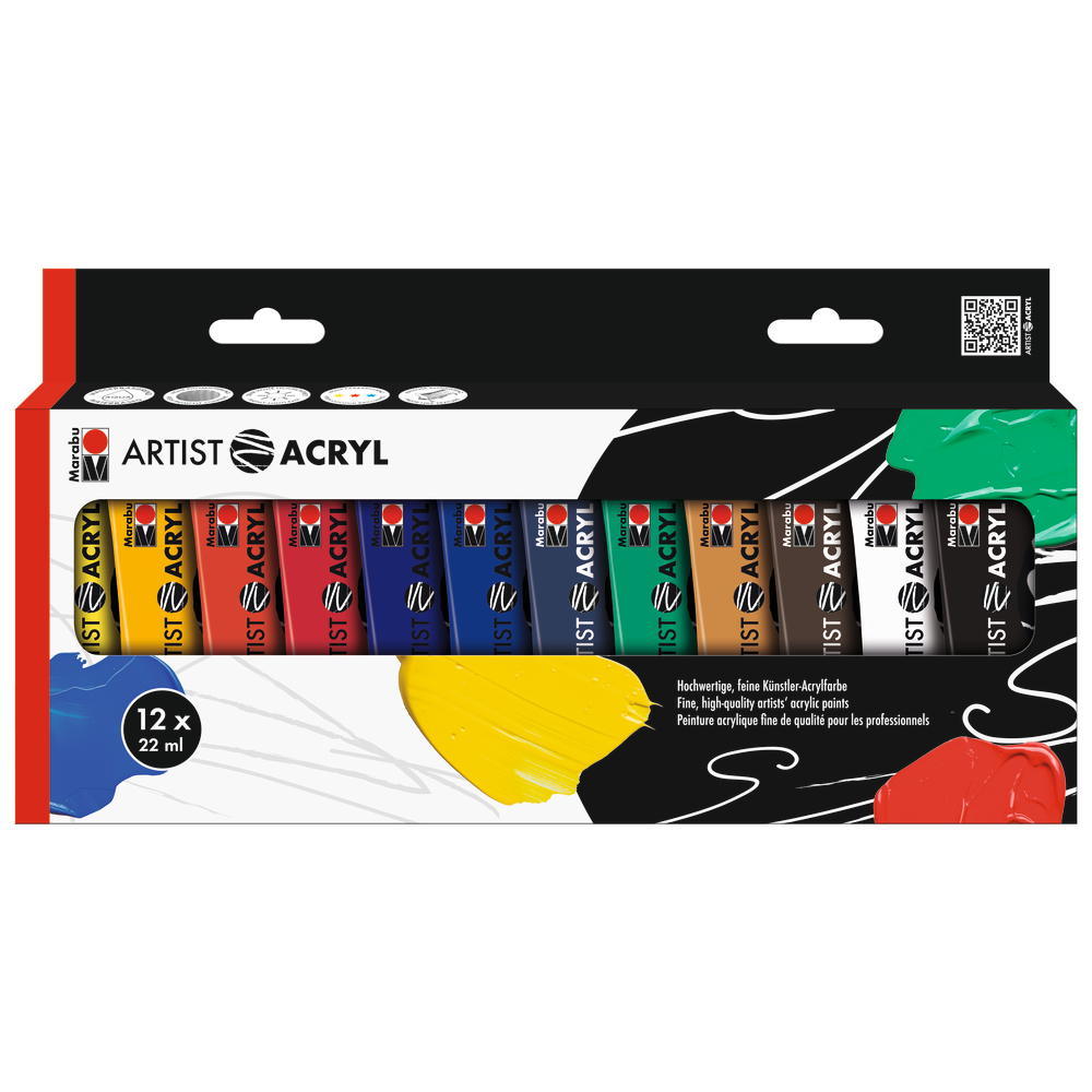 Set de peinture Artist Acryl, 12 tubes de 22ml Marabu