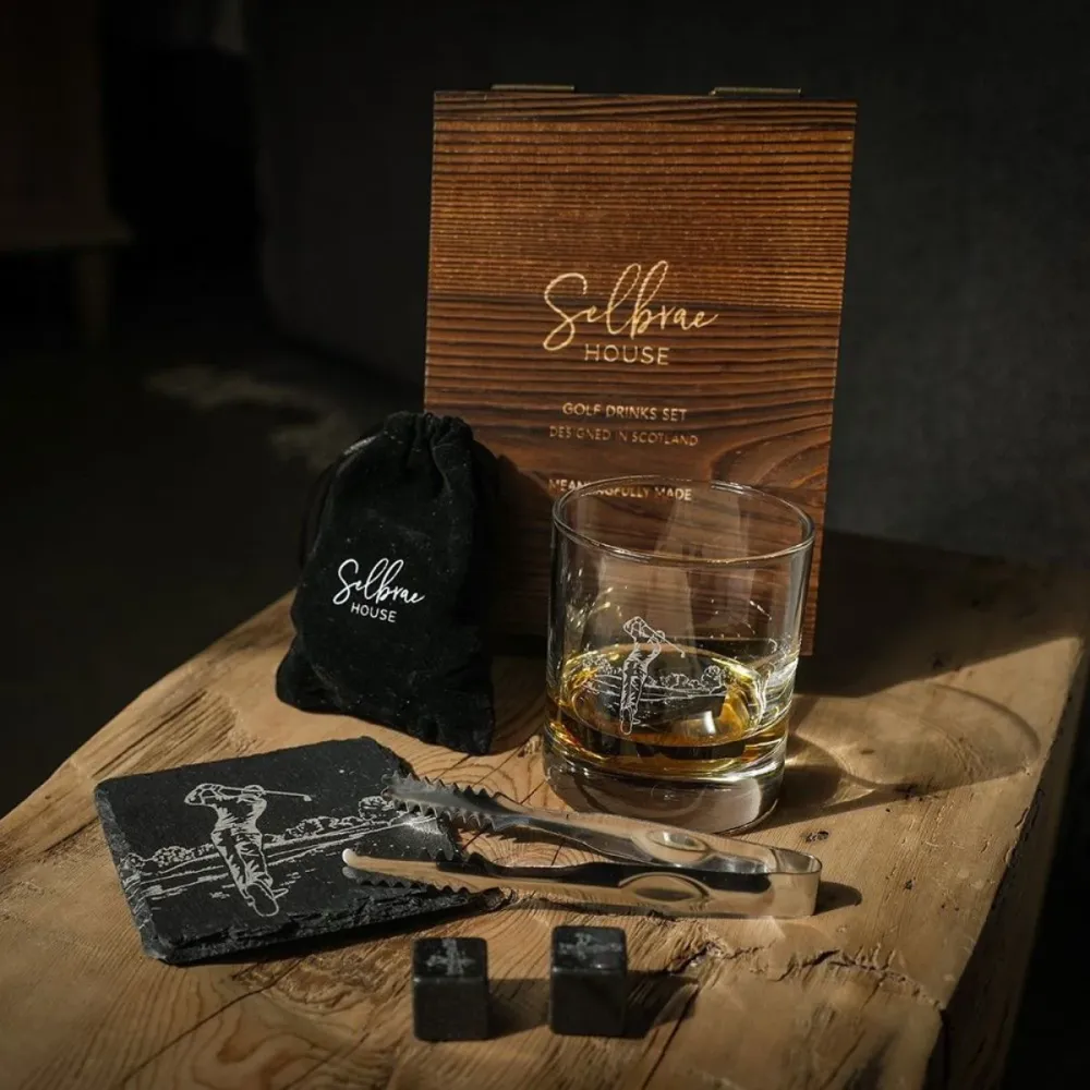 Set Selbrae de 5 pièces pour whisky et liqueurs avec boîte en bois Vache