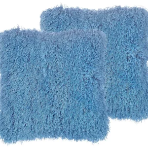 Set 2 Shaggy Cushions 45 x 45 cm Blue CIDE