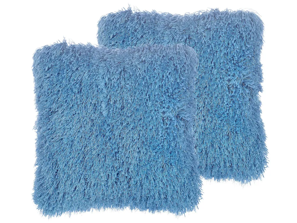 Set 2 Shaggy Cushions 45 x 45 cm Blue CIDE