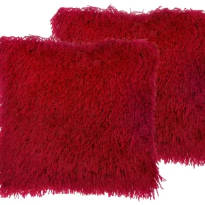 Set 2 Shaggy Cushions 45 x 45 cm Red CIDE