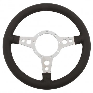 STEERING WHEEL, MOTO-LITA Mk4, 15" LEATHER RIM, MIROIR SPOKES, HOLES, FLAT