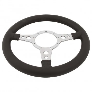 STEERING WHEEL, MOTO-LITA Mk4, 15" LEATHER RIM, MIROIR SPOKES, HOLES, FLAT