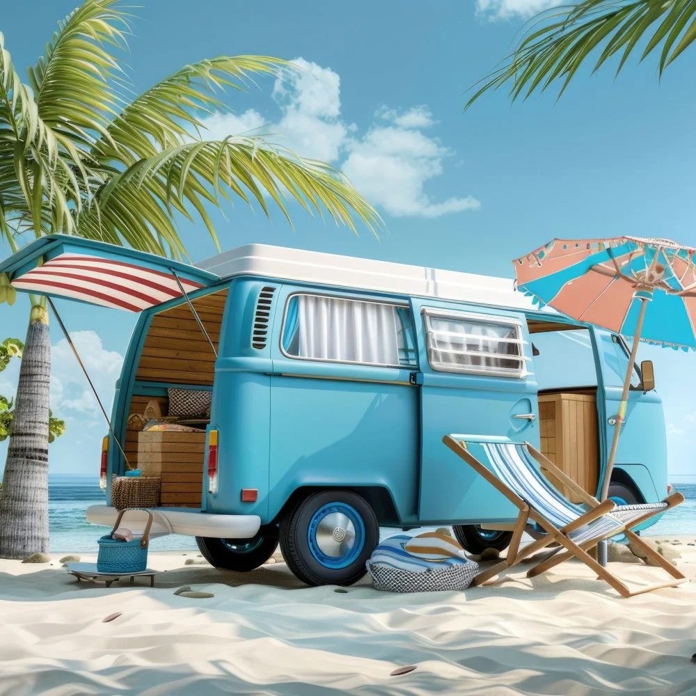 Toile de fond de Plage Été Photographie Voyage Route Voiture CJJ3-227
